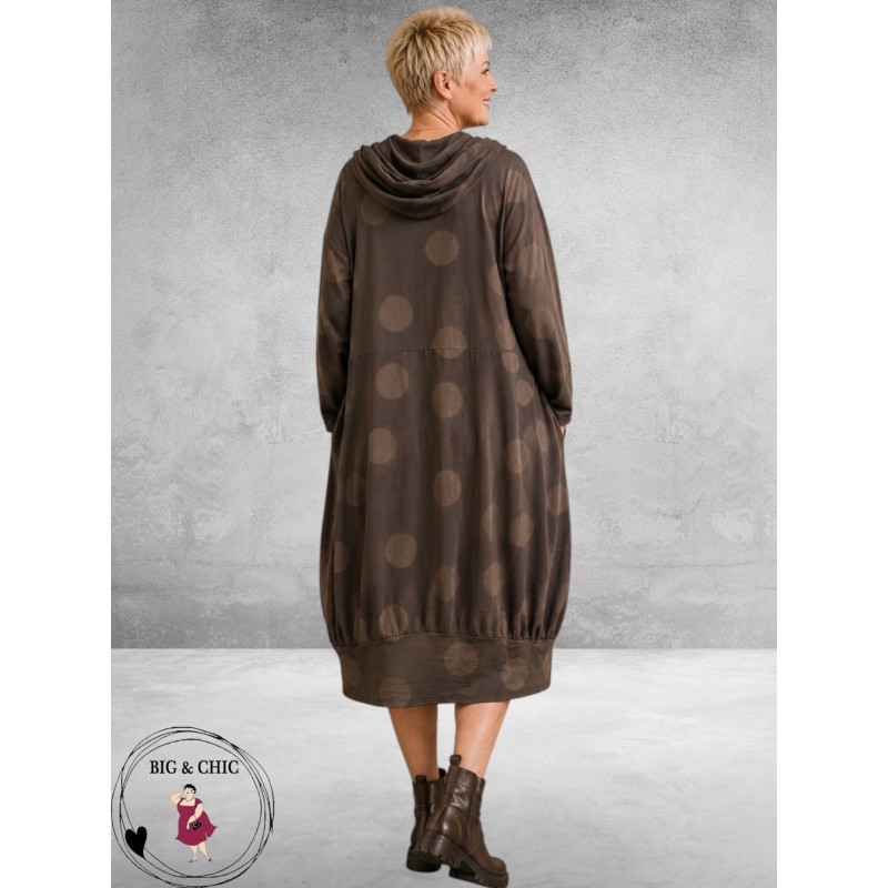 Moonshine Jurk Ballon Jersey Stippen/Strepen Bruin