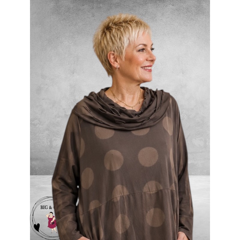 Moonshine Jurk Ballon Jersey Stippen/Strepen Bruin