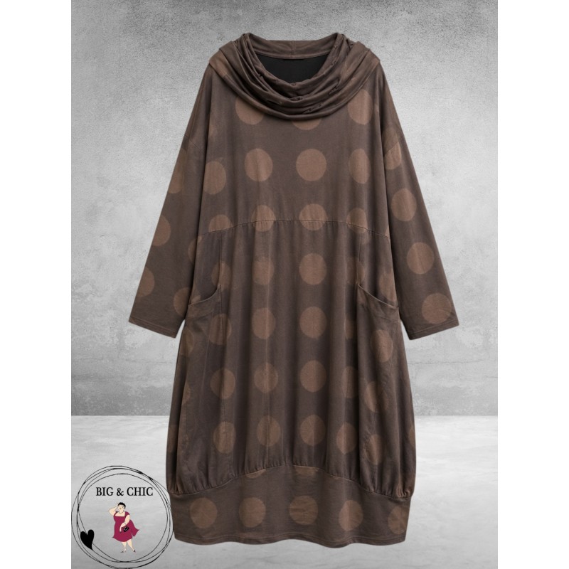 Moonshine Jurk Ballon Jersey Stippen/Strepen Bruin
