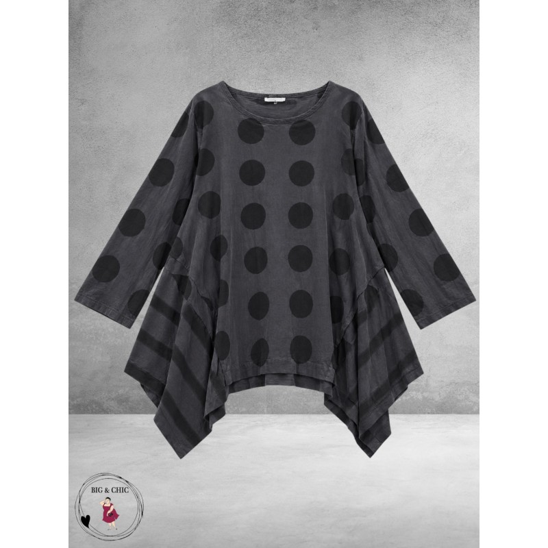 Moonshine Tuniek Dots/Strepen Grijs Babyrib
