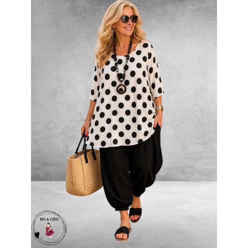 Naveed Shirt Zwart/Wits Dots 
