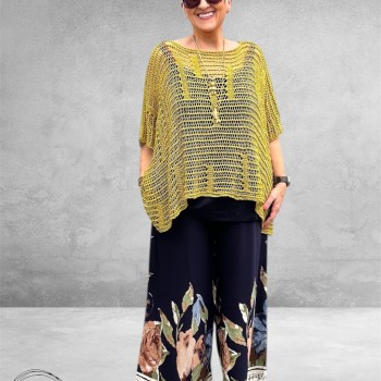 New Style  Pantalon Wijd Blauw/Flowers