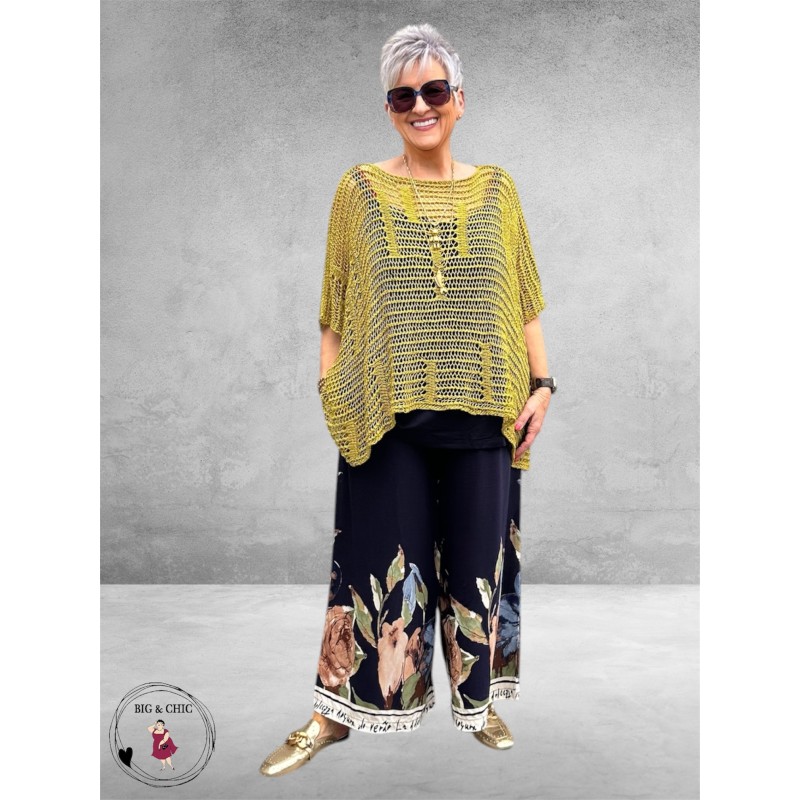 New Style  Pantalon Wijd Blauw/Flowers