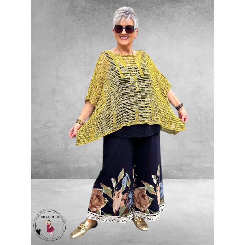 New Style  Pantalon Wijd Blauw/Flowers