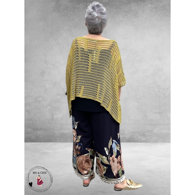 New Style  Pantalon Wijd Blauw/Flowers