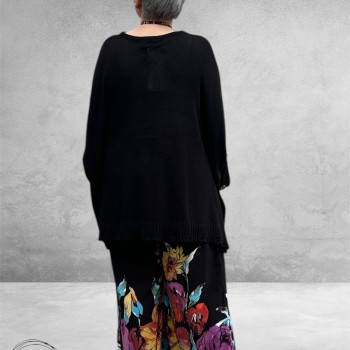 New Style Pantalon Wijd Zwart/Flowers