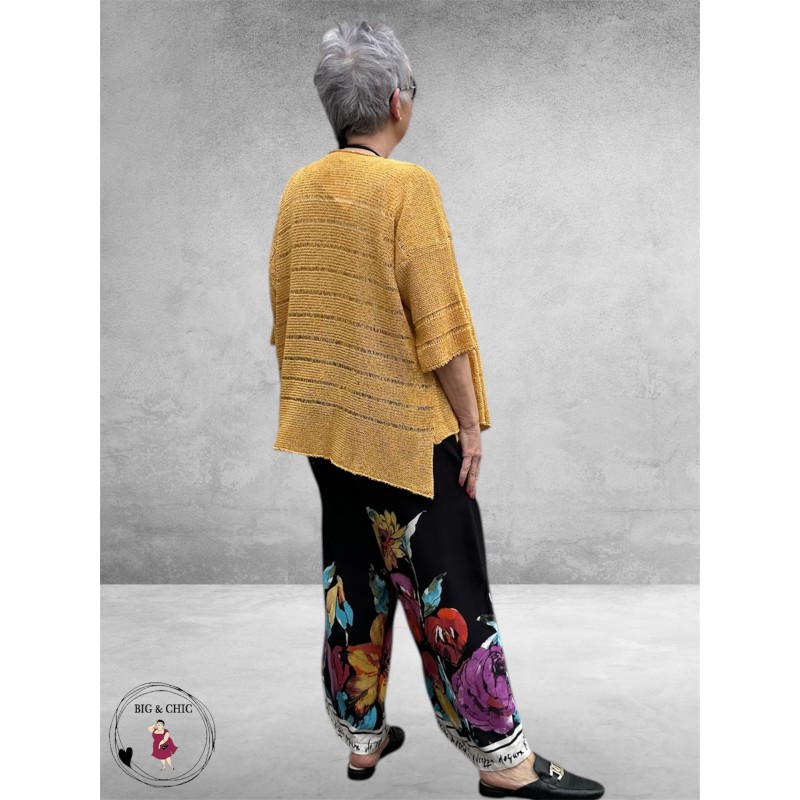 New Style Pantalon Wijd Zwart/Flowers