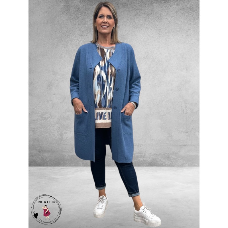 NOEN Jas/Vest Jeansblauw Wolmix Lang