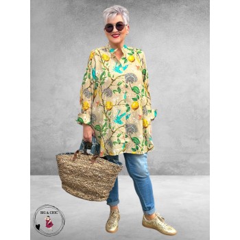 Noen Blouse  A-lijn Citroenen/Vogel Print