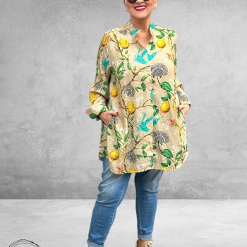 Noen Blouse  A-lijn Citroenen/Vogel Print