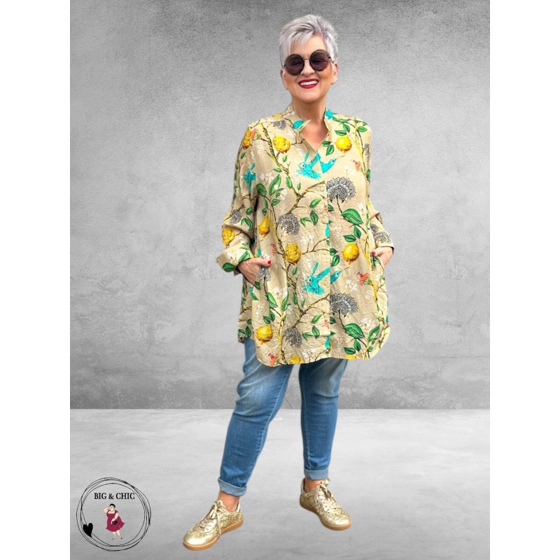 Noen Blouse  A-lijn Citroenen/Vogel Print
