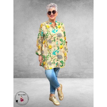 Noen Blouse  A-lijn Citroenen/Vogel Print