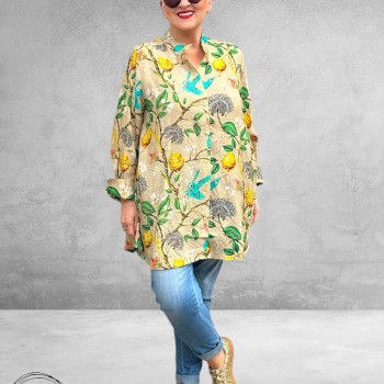 Noen Blouse  A-lijn Citroenen/Vogel Print