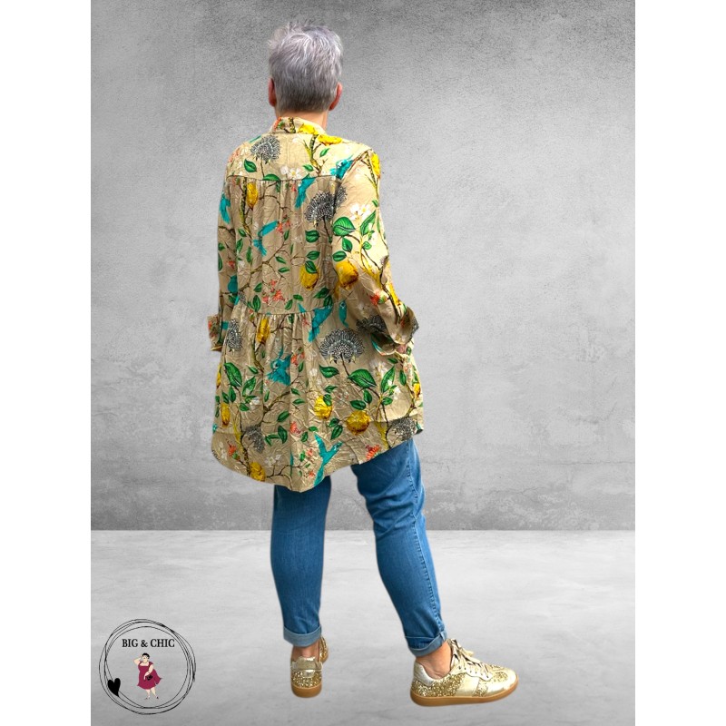 Noen Blouse  A-lijn Citroenen/Vogel Print