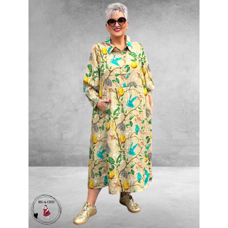 Noen Jurk Maxi Citroenen/Vogels