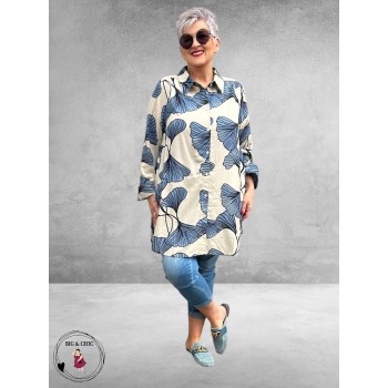 NOEN Blouse-Tuniek Bladmotief Blauw
