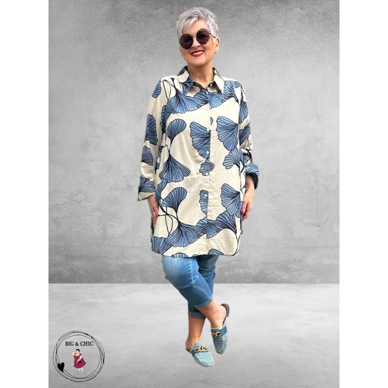 NOEN Blouse-Tuniek Bladmotief Blauw