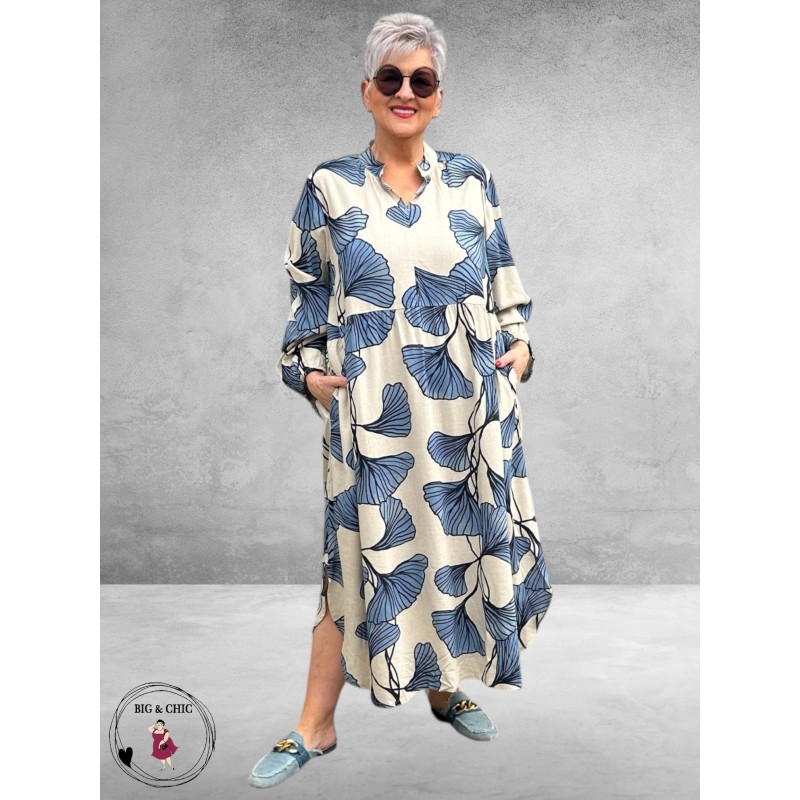 NOEN Jurk Maxi Bladmotief Blauw