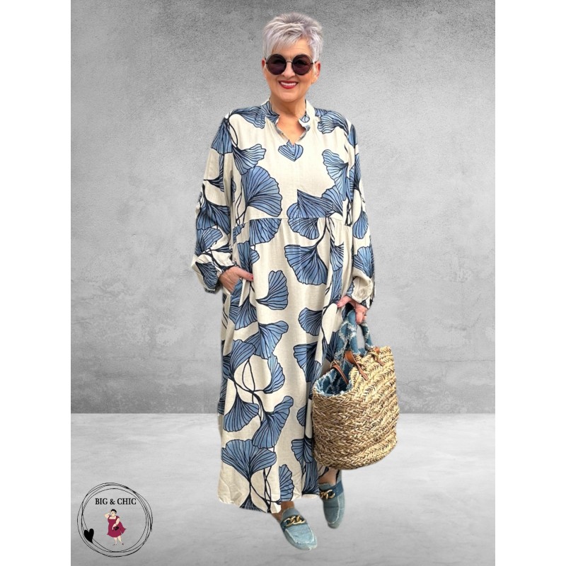 NOEN Jurk Maxi Bladmotief Blauw