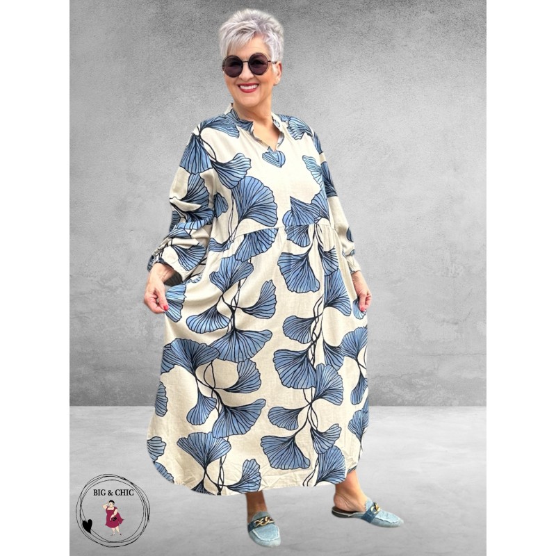 NOEN Jurk Maxi Bladmotief Blauw