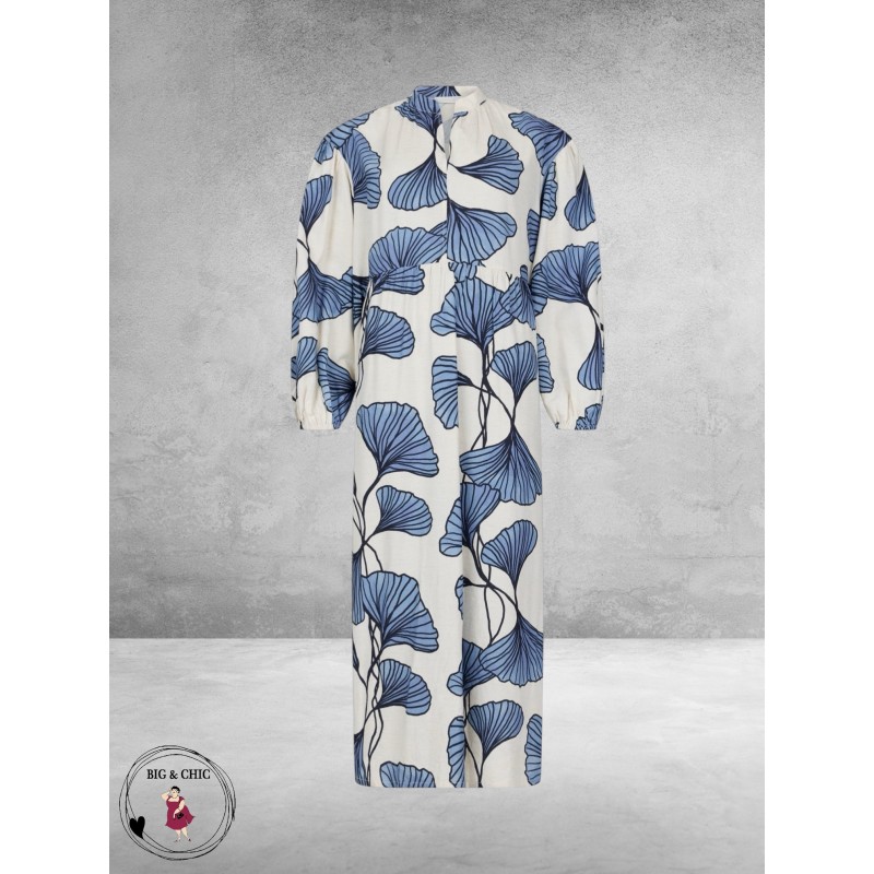NOEN Jurk Maxi Bladmotief Blauw