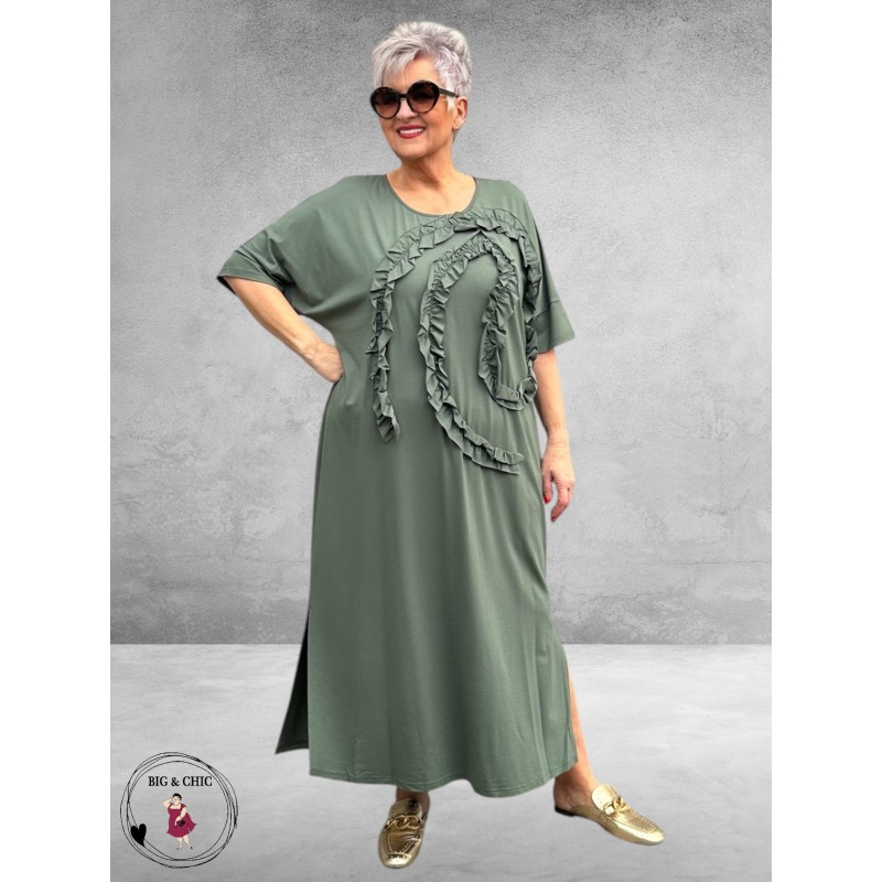 Noen Jurk Maxi Ruffle Olive Green