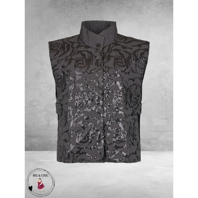 NOEN Gilet Grijs/Streep/Pailletten