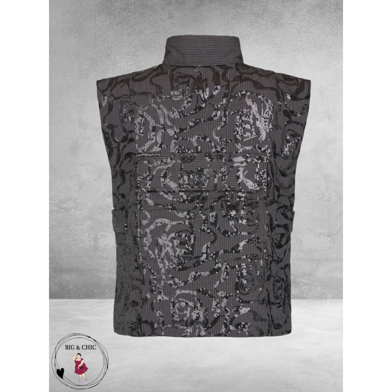NOEN Gilet Grijs/Streep/Pailletten