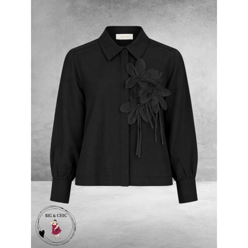 NOEN Blouse 3-D Bloemen Zwart