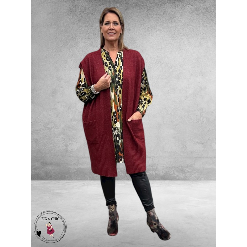 NO.1 BY OX Cardigan Mouwloos Syrah Red