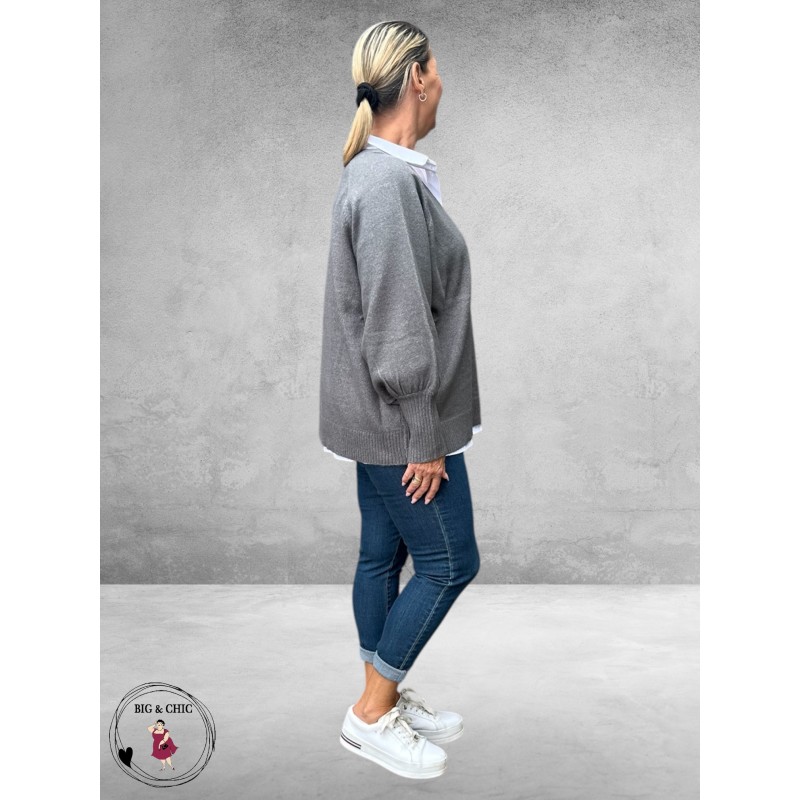 NO.1 BY OX Trui V-Hals Grey