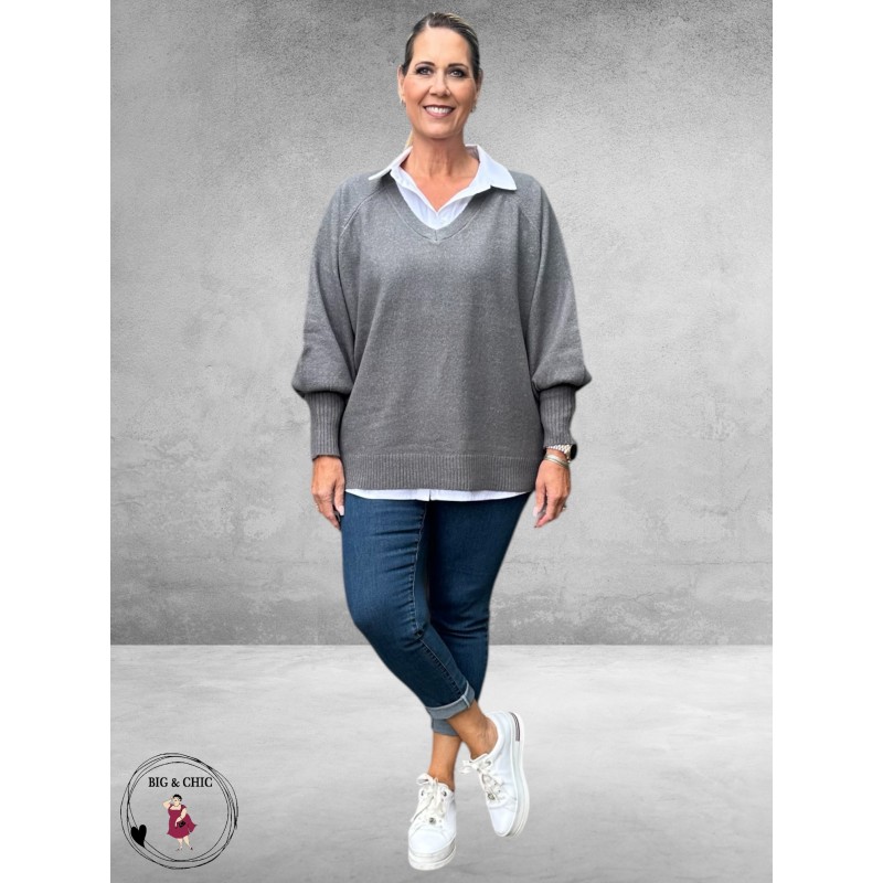 NO.1 BY OX Trui V-Hals Grey