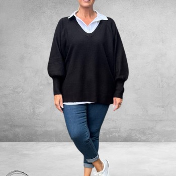 NO.1 BY OX Trui V-Hals Black