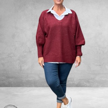 NO.1 BY OX Trui V-Hals Syrah Red