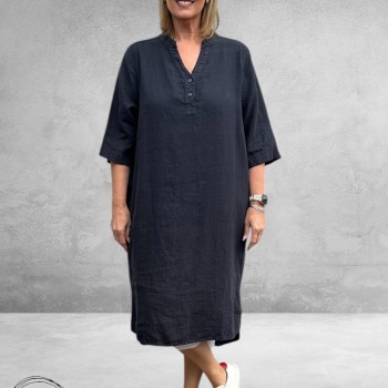 No.1 By OX Tuniek-Jurk Linnen Dark Navy Blue