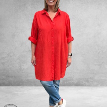 No.1 by OX Longblouse – Tijdloze Klassieker Tomato Red
