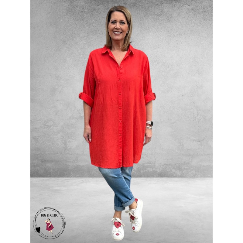 No.1 by OX Longblouse – Tijdloze Klassieker Tomato Red