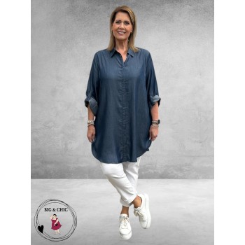 NO.1 By OX Blouse Lang  Jeansblauw 