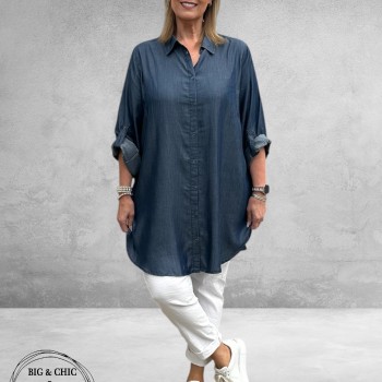 NO.1 By OX Blouse Lang  Jeansblauw 