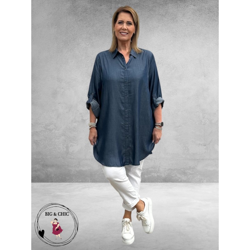 NO.1 By OX Blouse Lang  Jeansblauw 