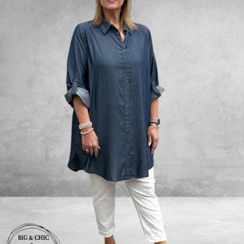 NO.1 By OX Blouse Lang  Jeansblauw 