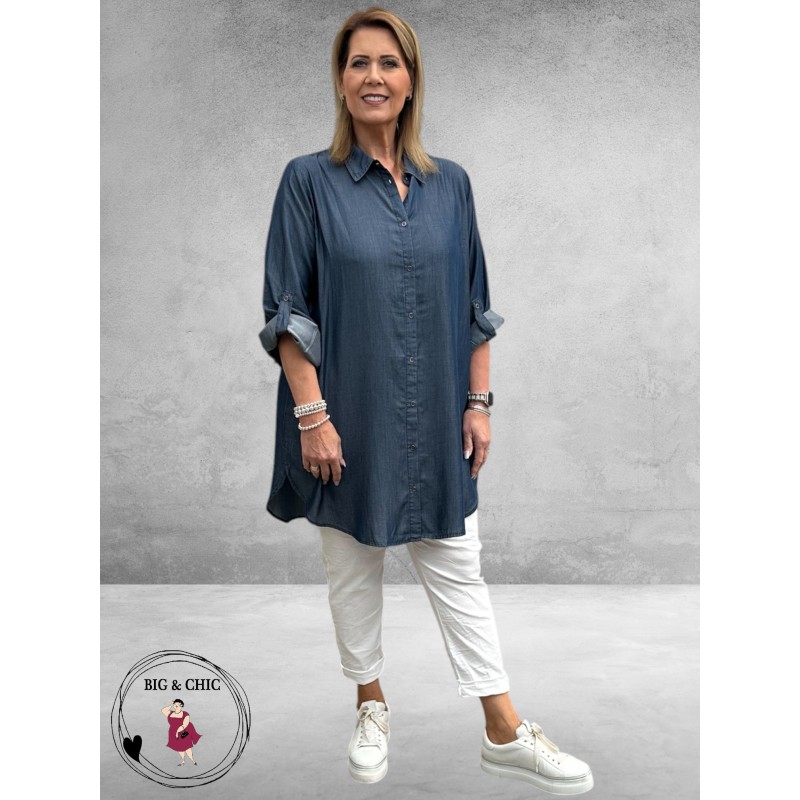 NO.1 By OX Blouse Lang  Jeansblauw 