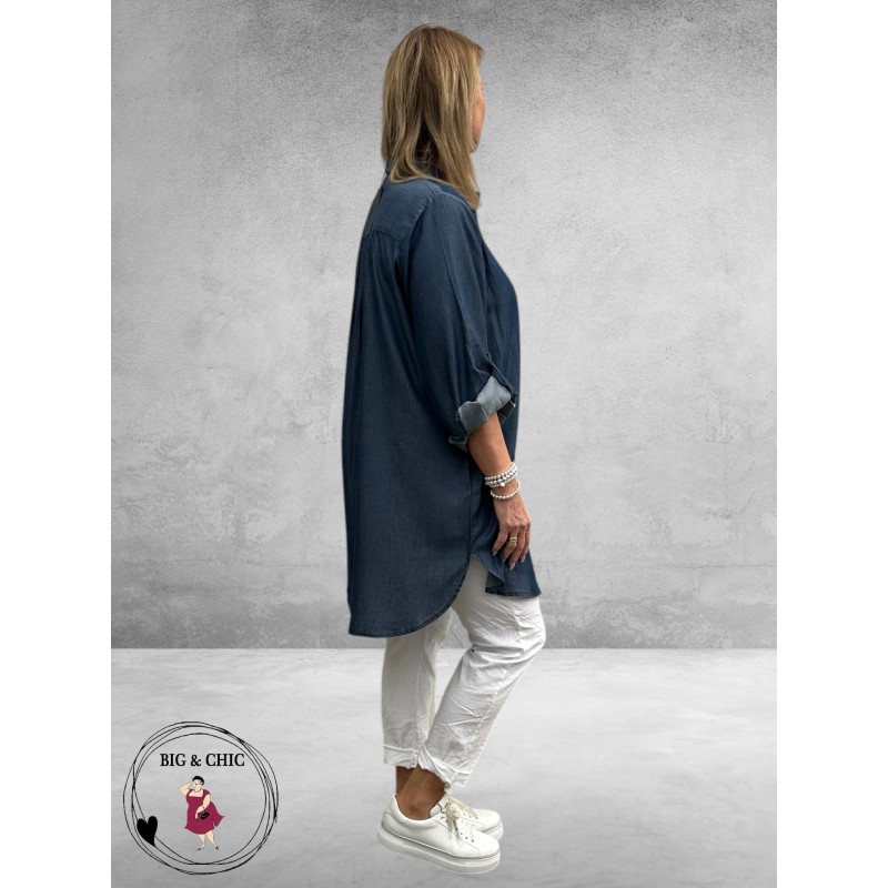 NO.1 By OX Blouse Lang  Jeansblauw 