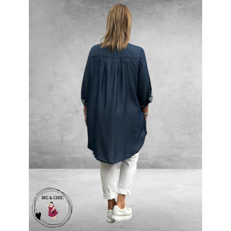 NO.1 By OX Blouse Lang  Jeansblauw 