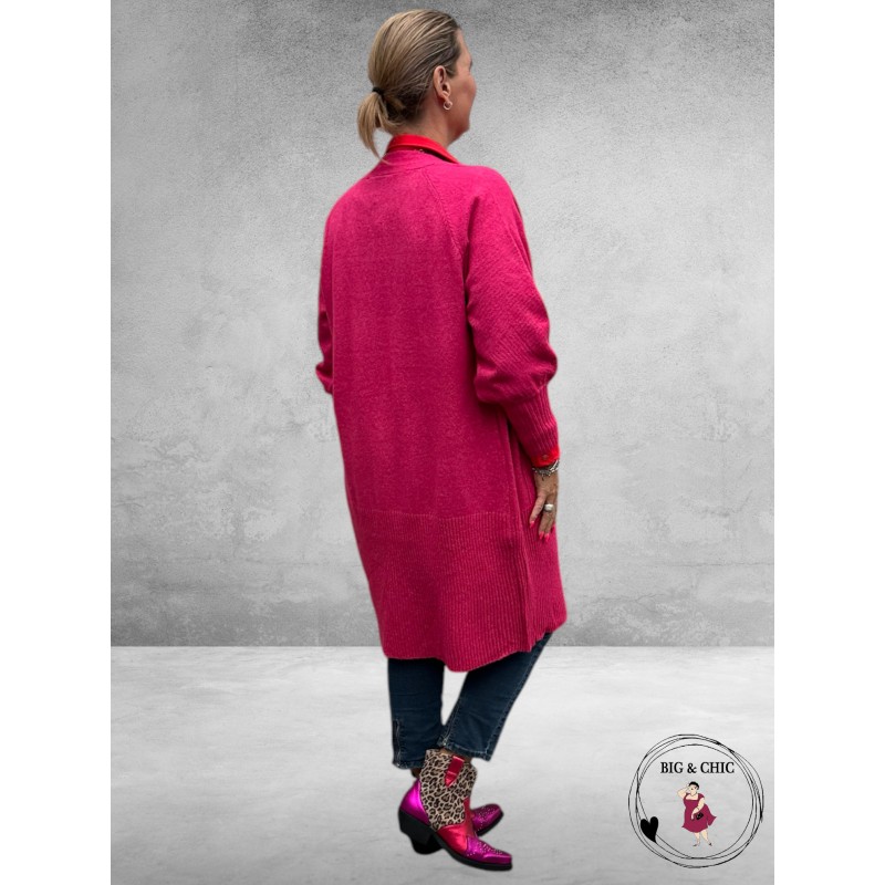 NO.1 BY OX Cardigan Long Ballonmouw  Magenta Pink