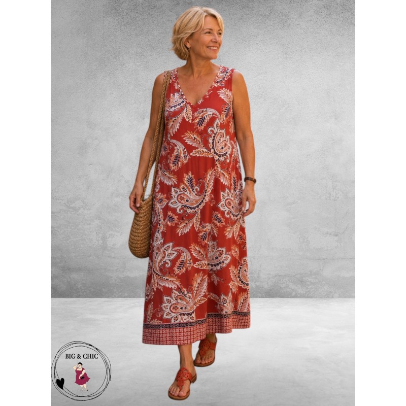 Ophilia Jurk Maxi Sheryl Paisley Burnt Oranje