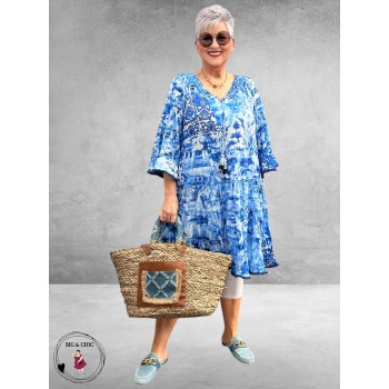 Orientique Strokenjurk Okayama  Blauw -Wit