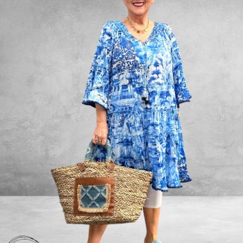 Orientique Strokenjurk Okayama  Blauw -Wit