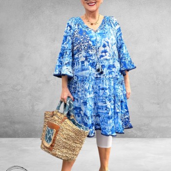 Orientique Strokenjurk Okayama  Blauw -Wit