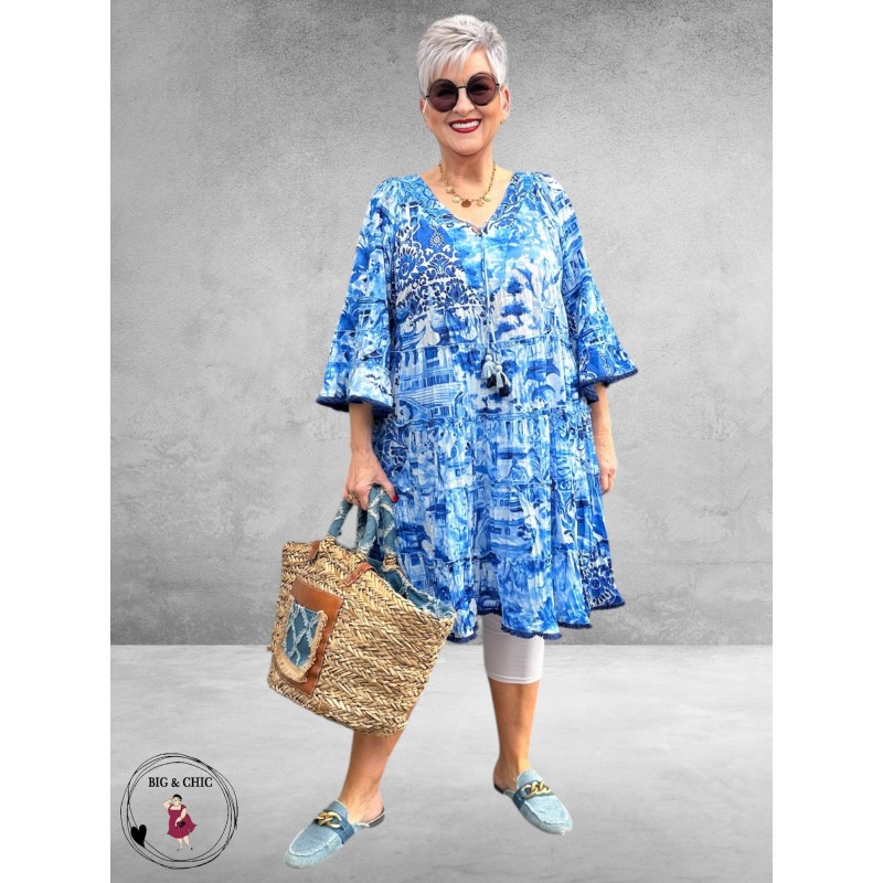 Orientique Strokenjurk Okayama  Blauw -Wit